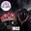 Set collar, aretes y corona en Dorado con Rojo