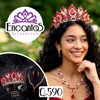 Set collar, aretes y corona en Dorado con Rojo