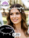 Tiara frontal plateada con hojas y cristal colgante