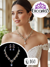 Set collar y aretes plateado con azul