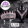 Set collar, aretes y corona en Plateado con Rosado
