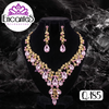 Set collar y aretes Dorados con Rosado