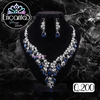 Set collar y aretes Plateados con Azul Oscuro