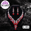 Set collar y aretes Plateados con Rojo