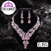 Set collar y aretes Plateados con Rosado
