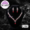 Set collar y aretes Plateado con Rojo
