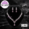 Set collar y aretes Plateado con Rosado