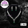 Set collar y aretes Plateado con Verde